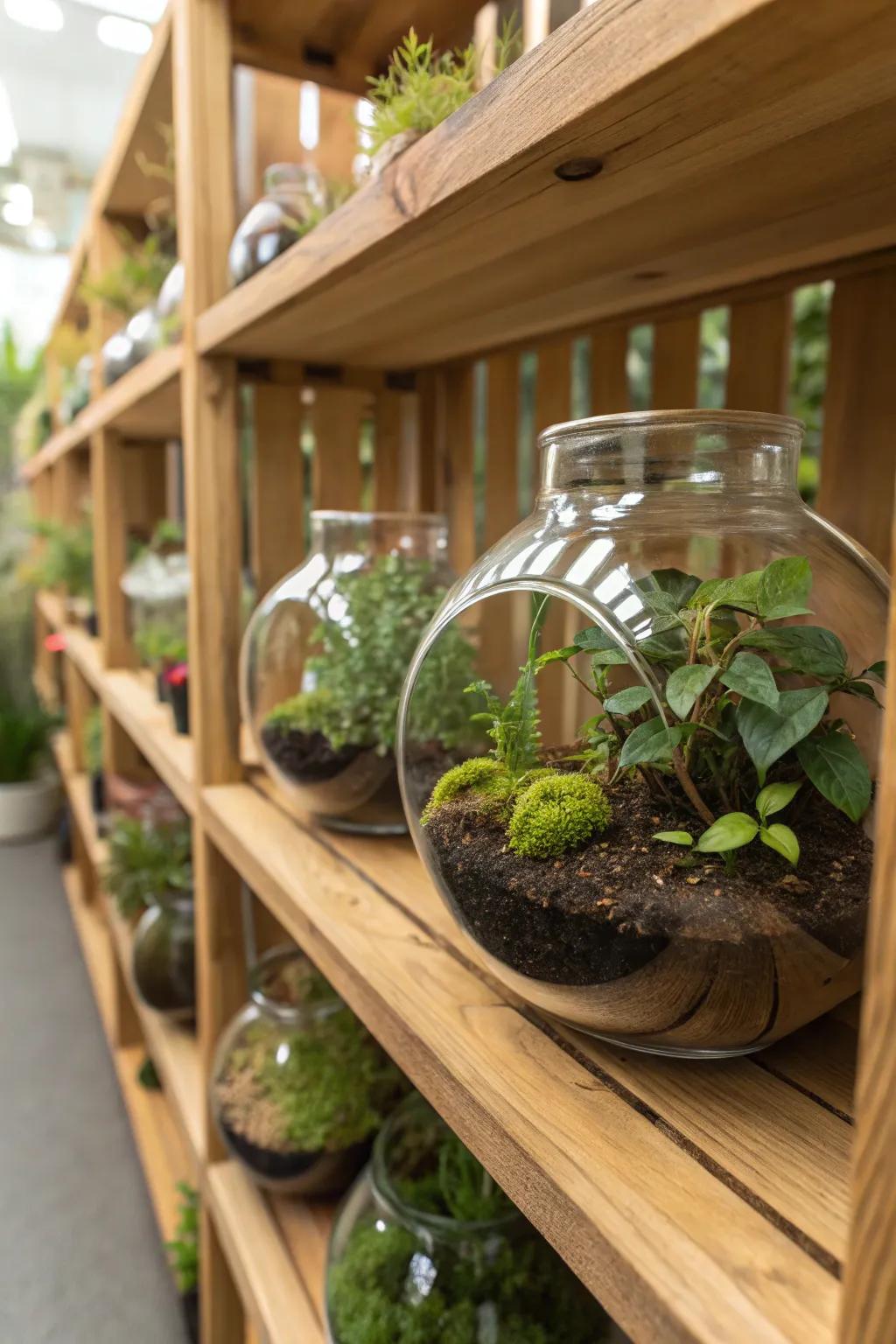 Glass terrariums create enchanting mini-gardens indoors.