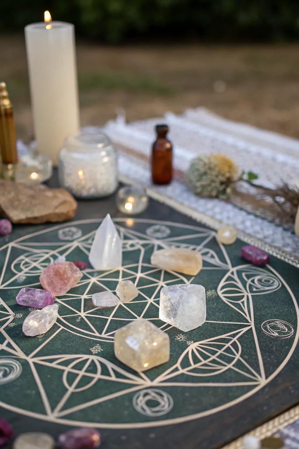 Sacred geometry amplifies the altar's energy.