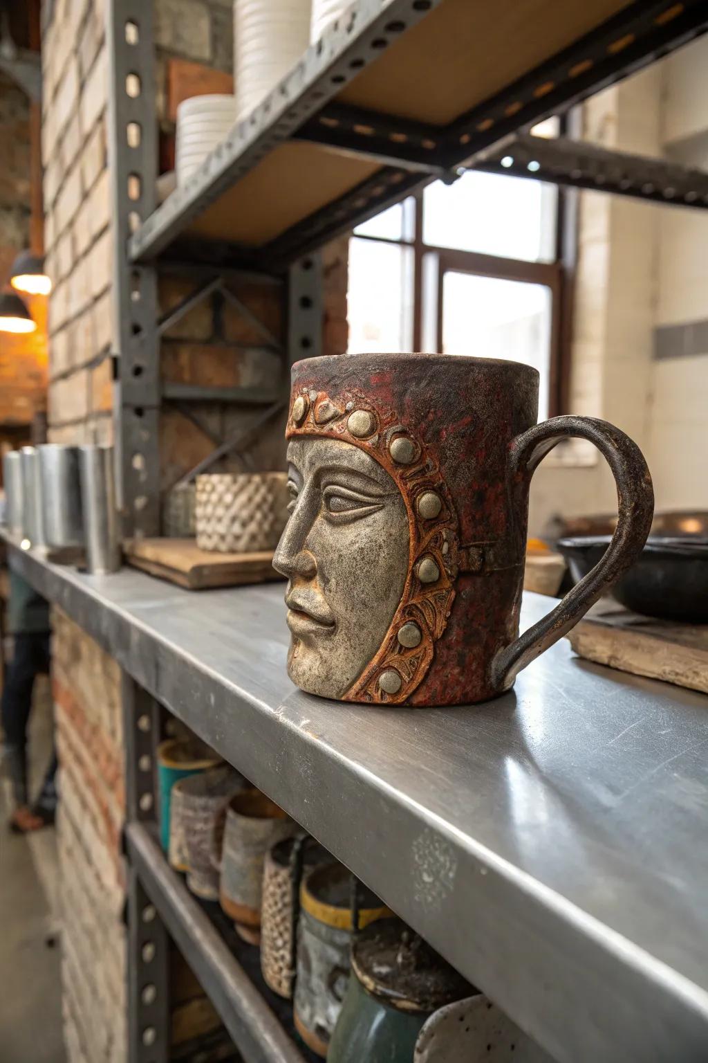 A mixed media face mug that offers a unique tactile experience.