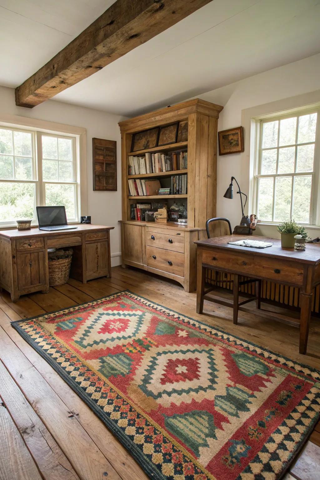 Varied rugs bring color and personality.