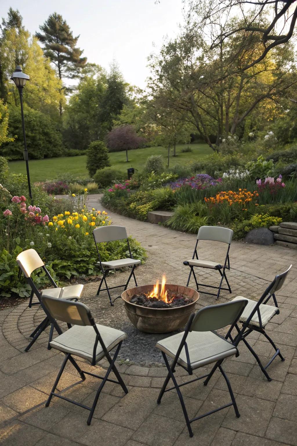 Folding chairs offer versatile and space-saving seating.