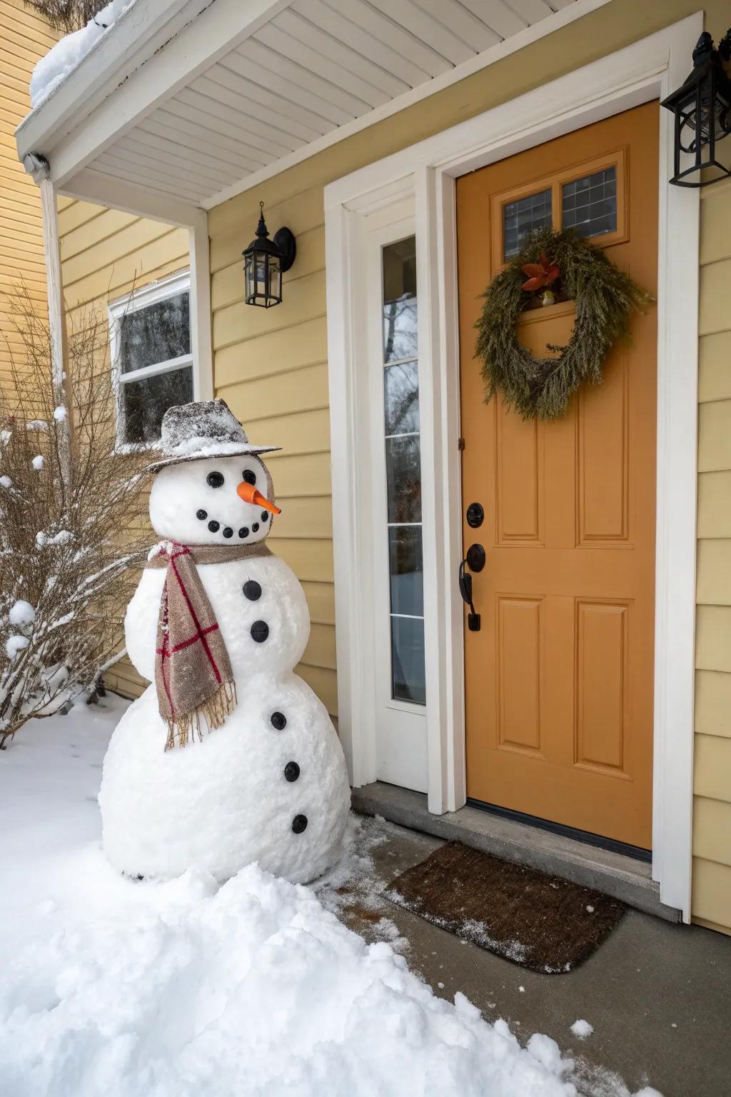 A playful snowman adds a fun holiday touch.