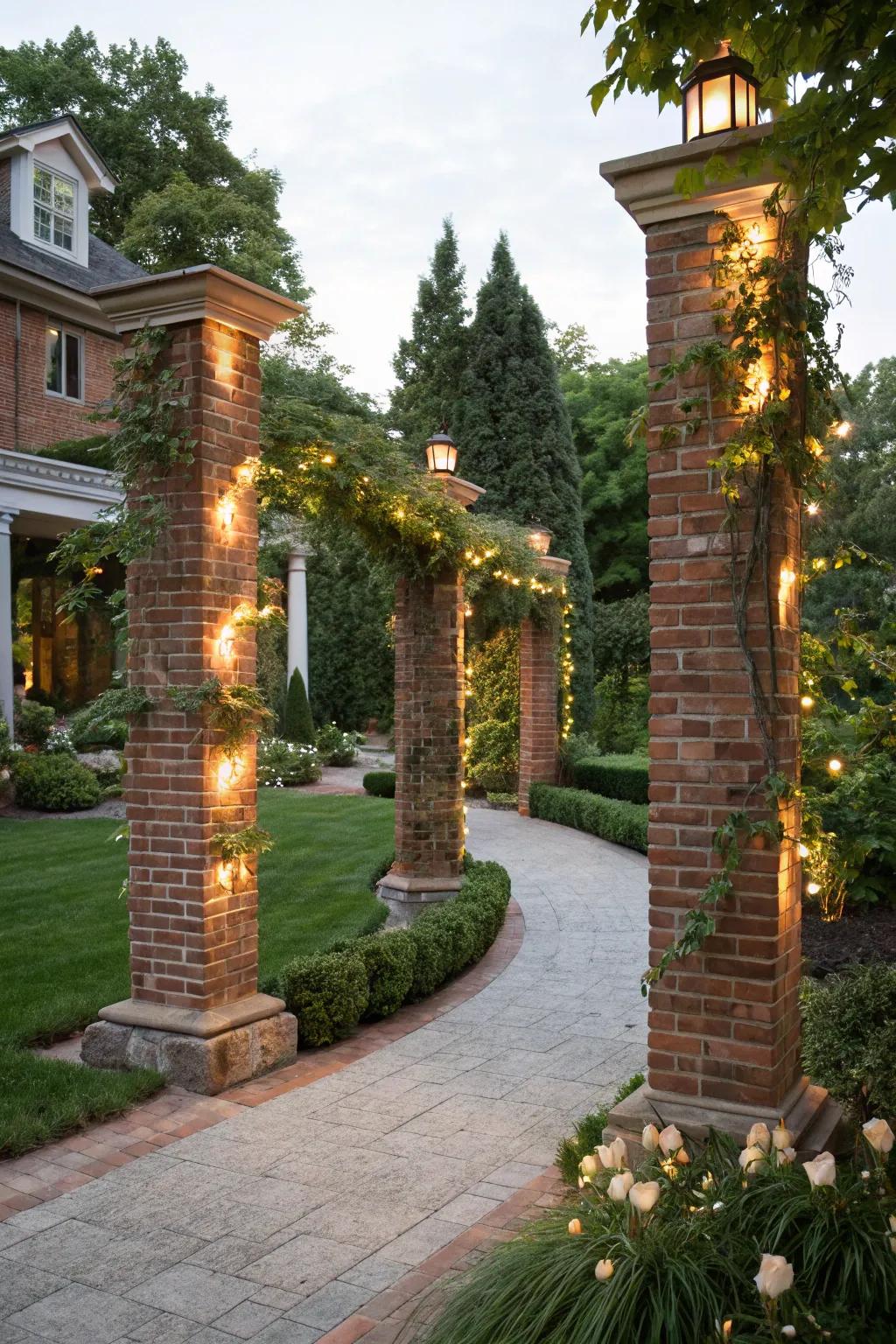 Brick pillars lend a majestic touch to entryways.