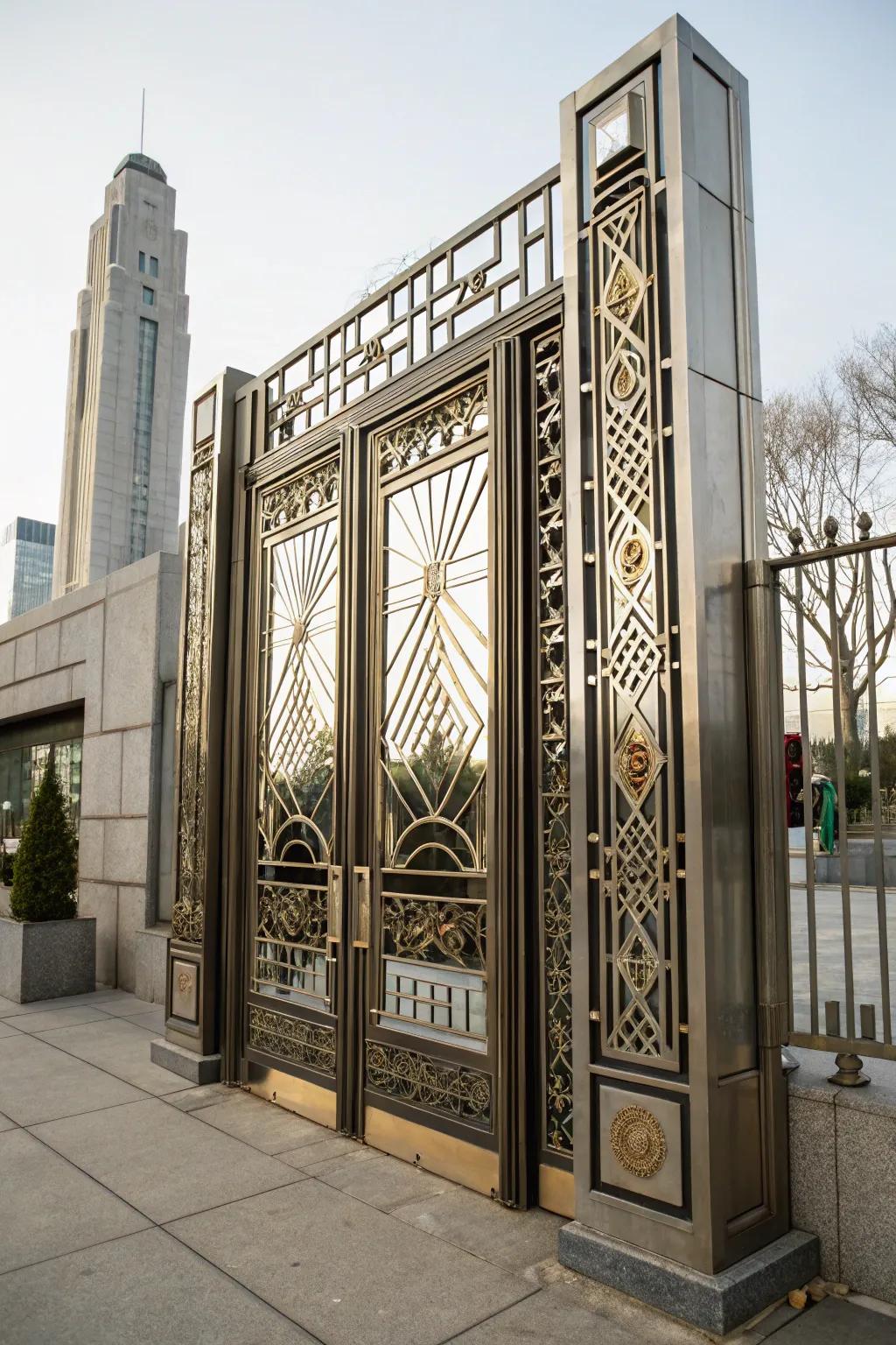 An art deco gate brings a touch of 1920s glamour.