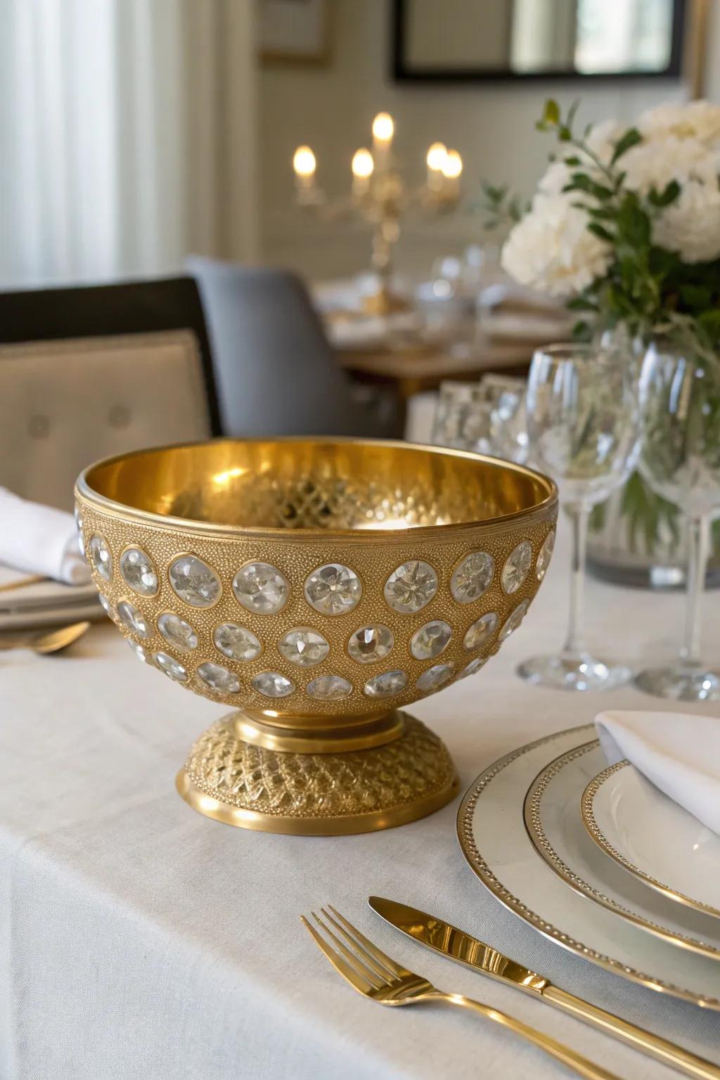 Lavish gilded bowl coupled with crystal accents.