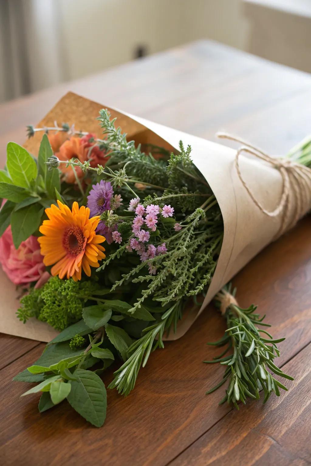 A refreshing herb and floral bouquet for a fragrant celebration.