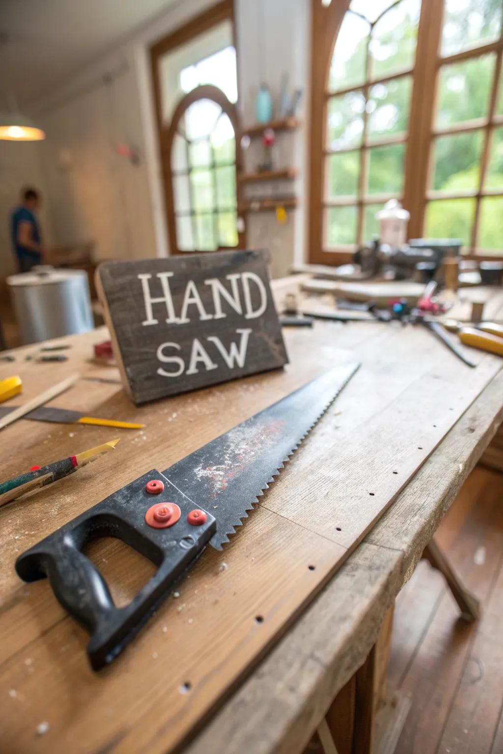 A handsaw painted with an inspirational excerpt for motivation.