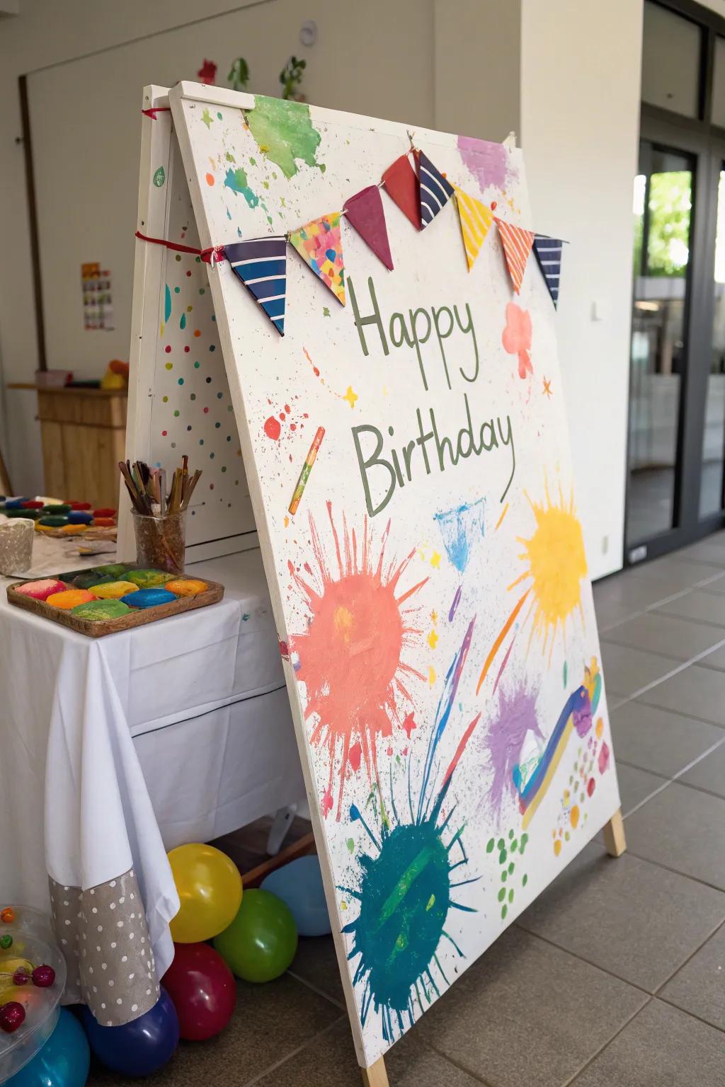 An artistic birthday board bursting with creative expression.