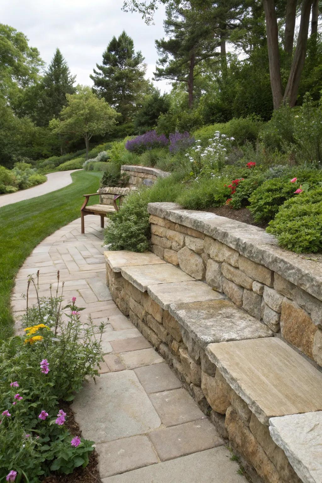 Retaining walls can double as practical seating areas.