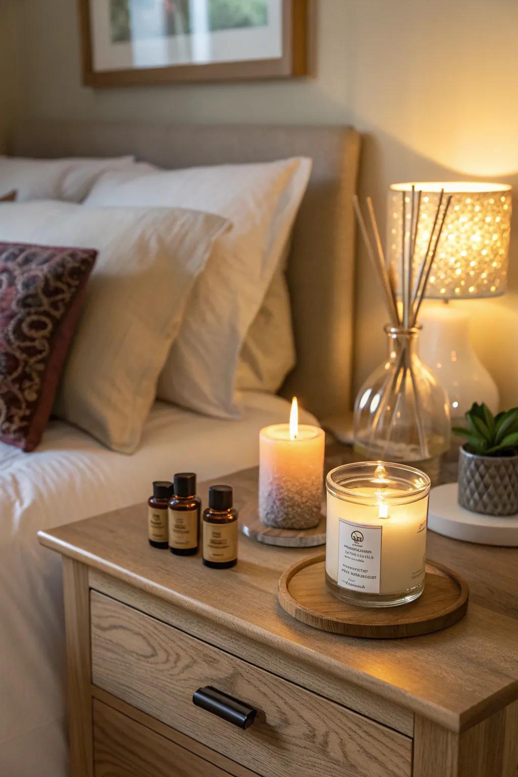 Scented elements create a soothing atmosphere.