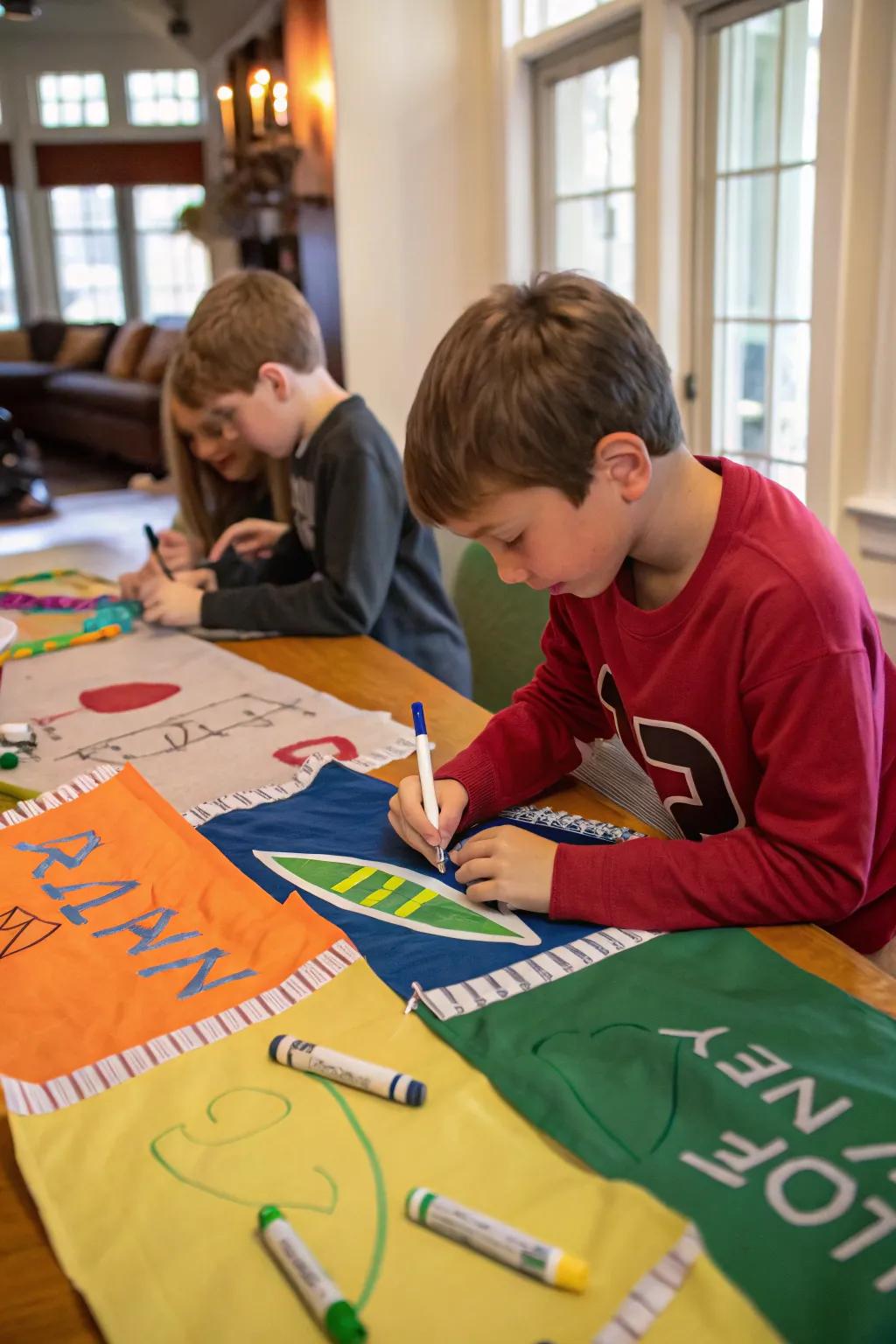 Handcrafted gridiron pennants inserting a personal element to the decor.