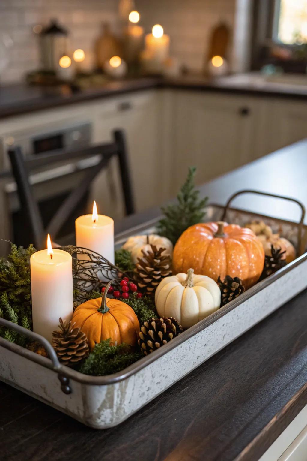 Holiday-themed decor adds festive cheer to the kitchen.