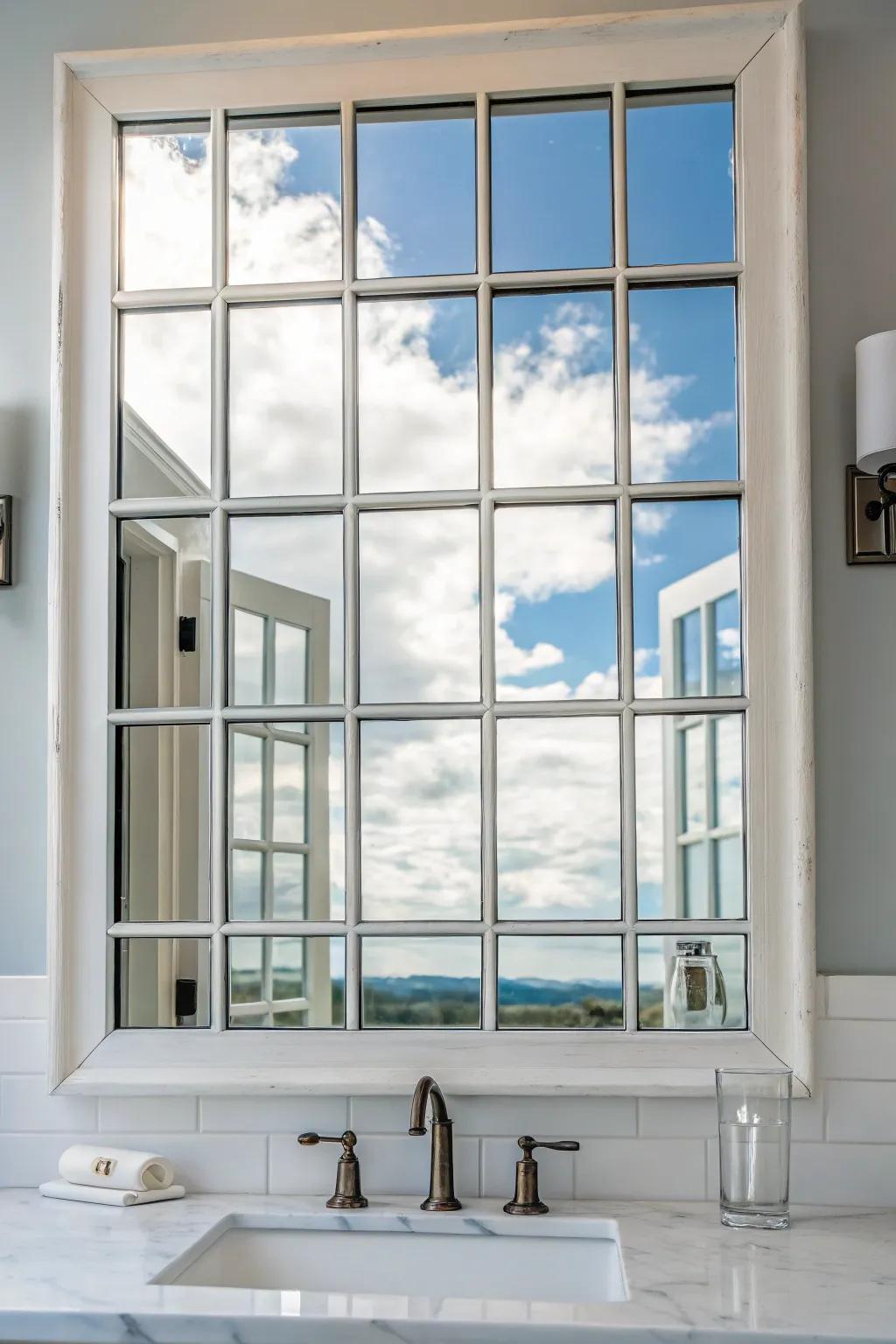 Faux window designs make mirrors feel like architectural features.