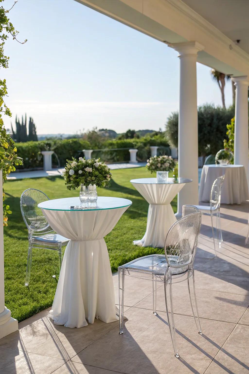 Poly-methylmethacrylate furniture brings modern style outdoors.