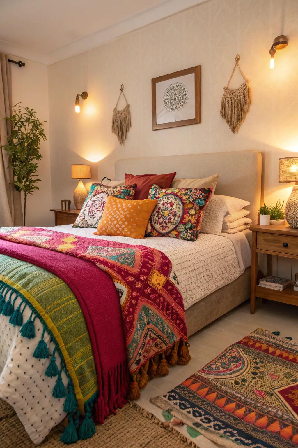 A pop of color adds vibrancy to the master bedroom.