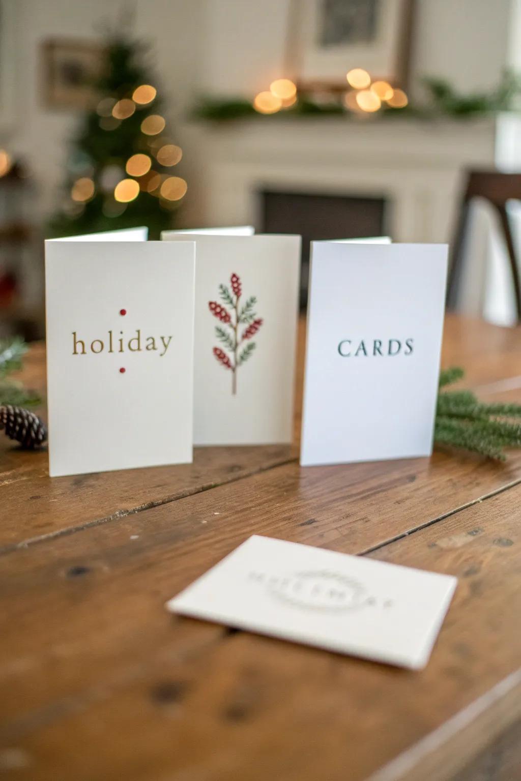 Minimalist holiday cards featuring simple typography and a heartfelt message.