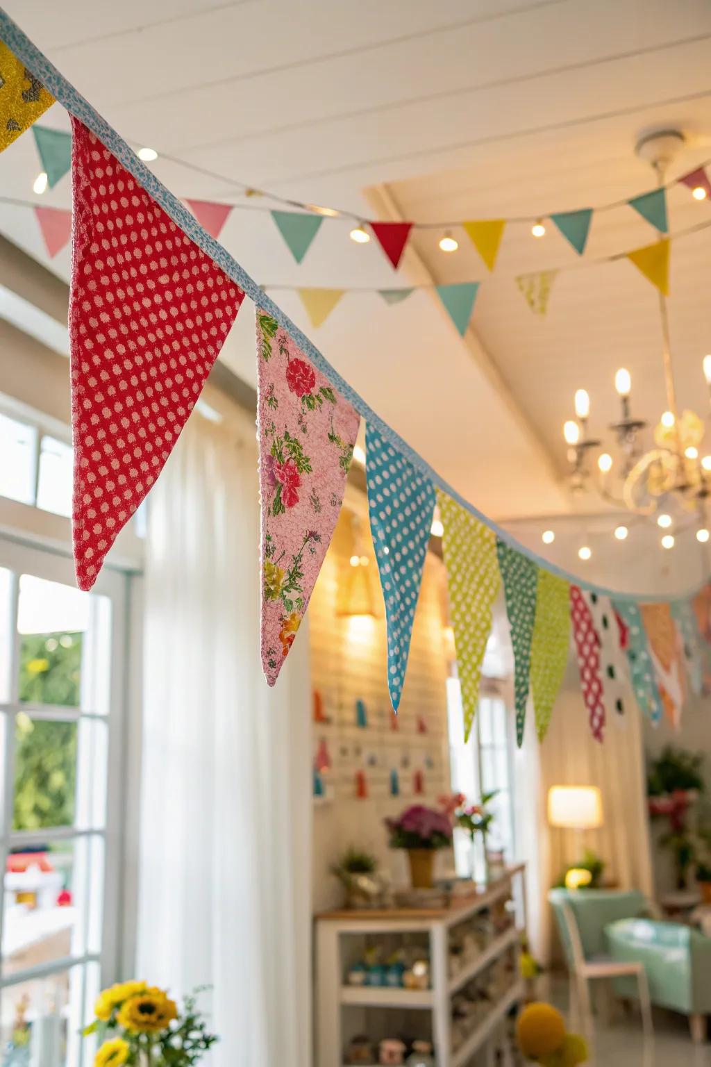 Fabric bunting adds a festive touch to any room.