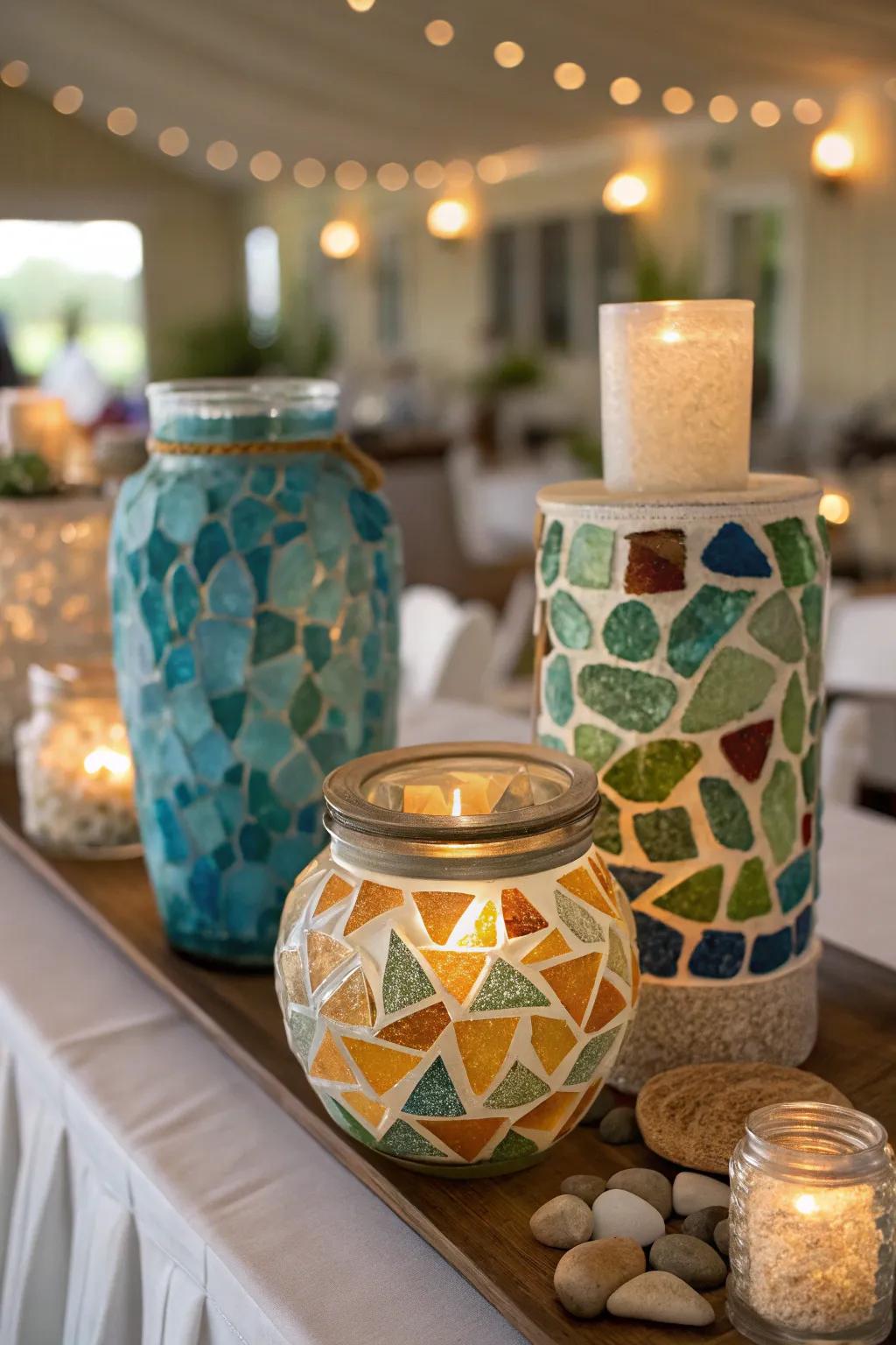 Colorful sea glass decorations that add sparkle to any setting.