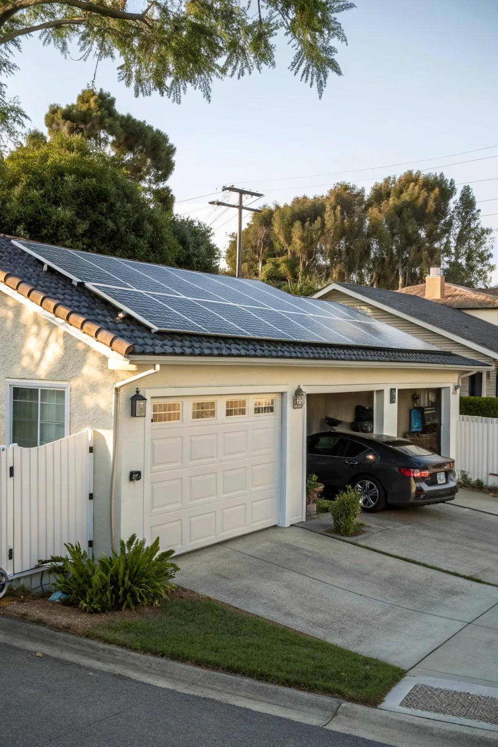 Solar panels offer a sustainable energy solution for your garage.