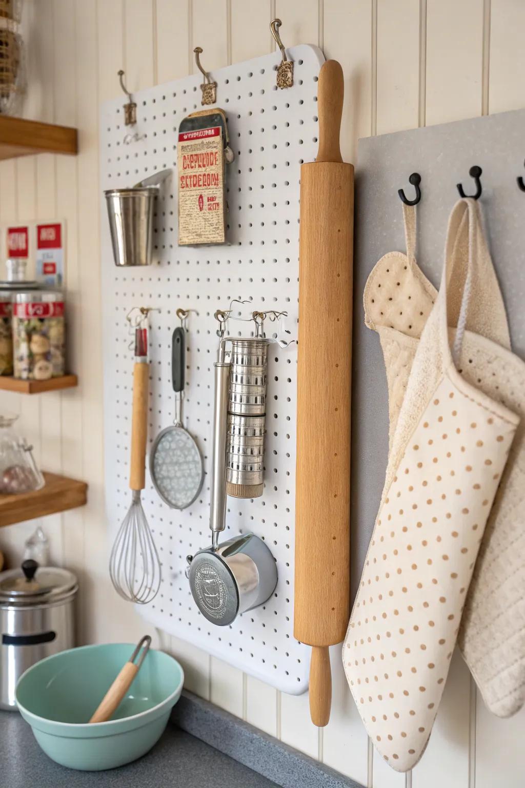 Pegboards offer a versatile and visual storage solution.