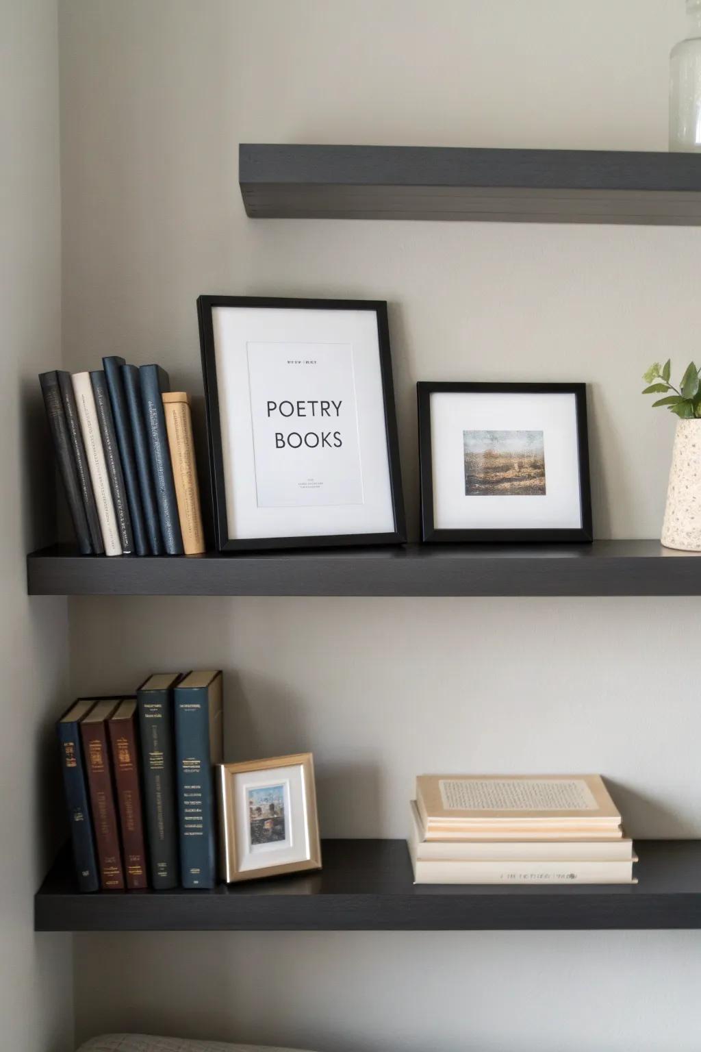 A floating poetry shelf offers a clean and elegant display solution.