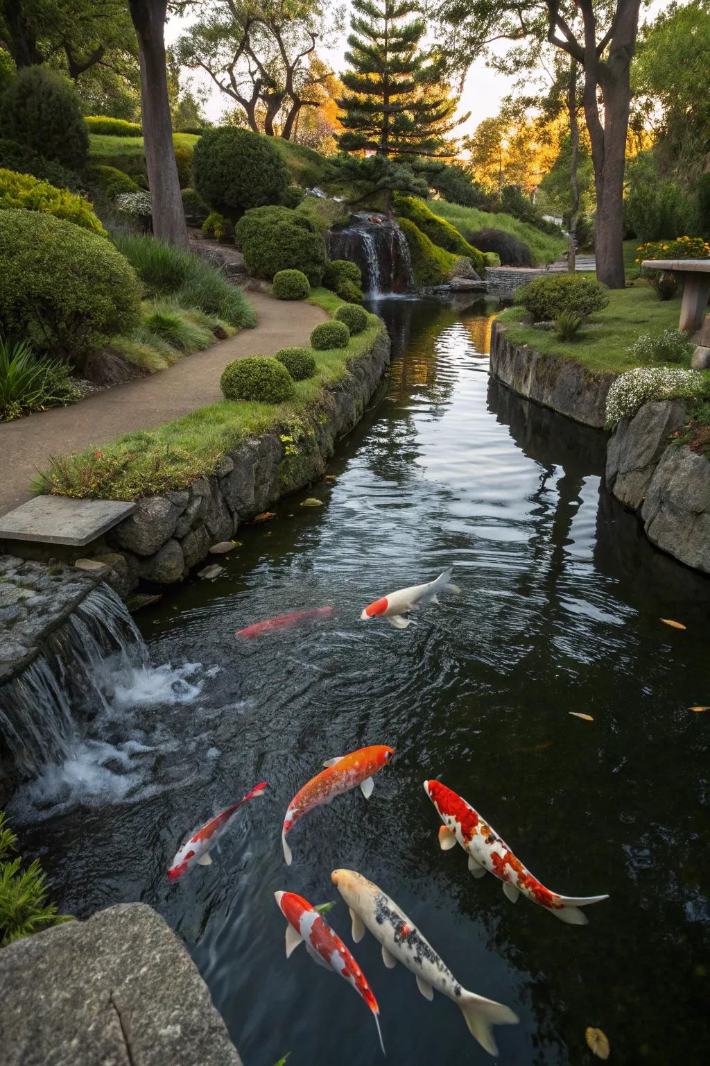 Koi pools inject vitality and hue into your stream design.