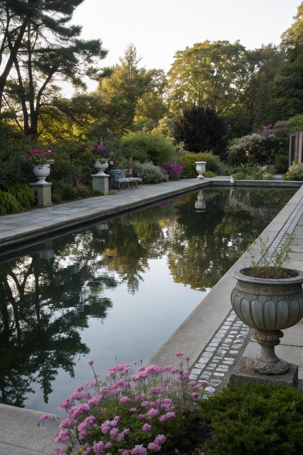 A pool pond styled for artistic shadows.