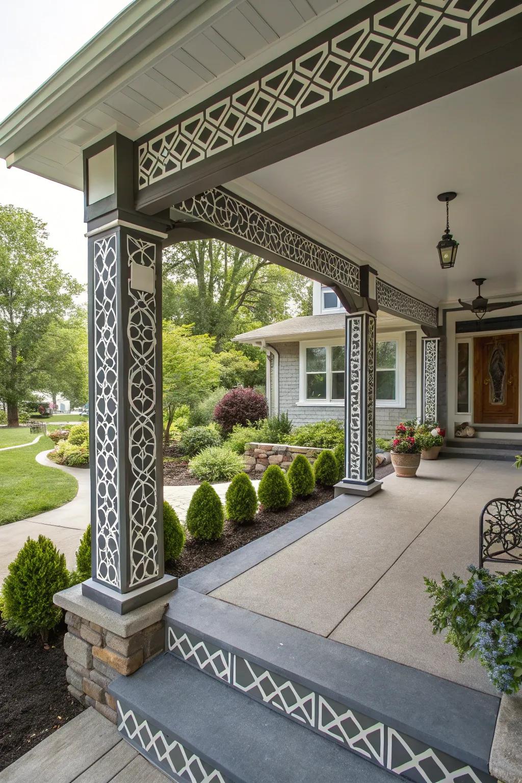 Geometric patterns bring a modern twist to porches.