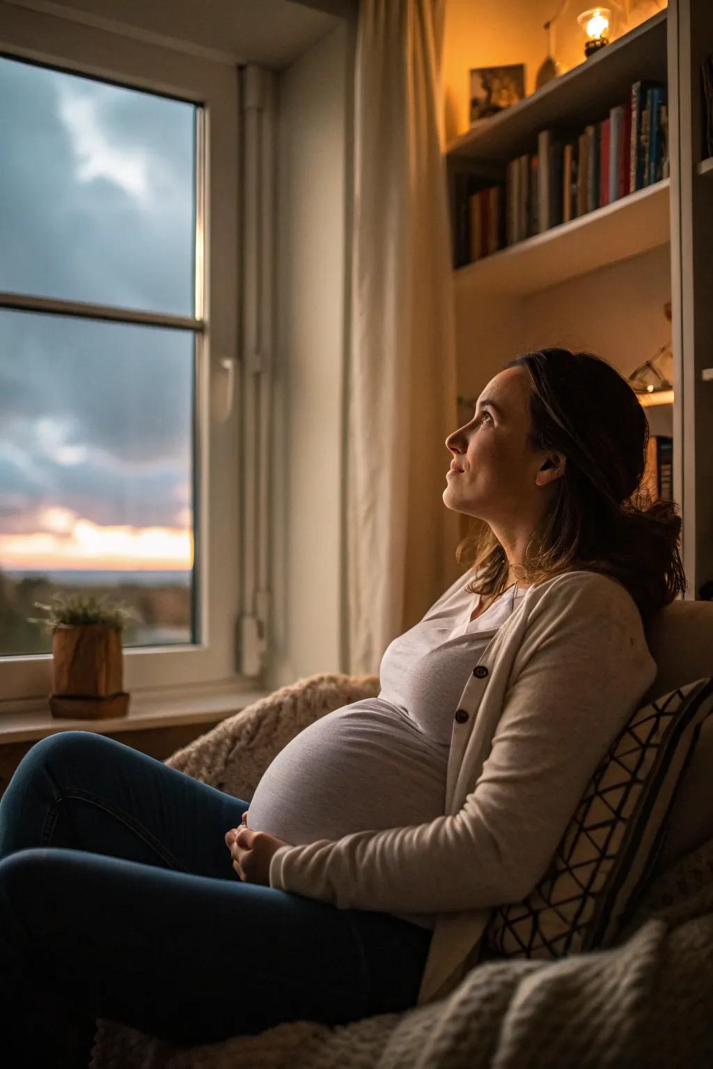 Reflective moments capture the anticipation and beauty of pregnancy.