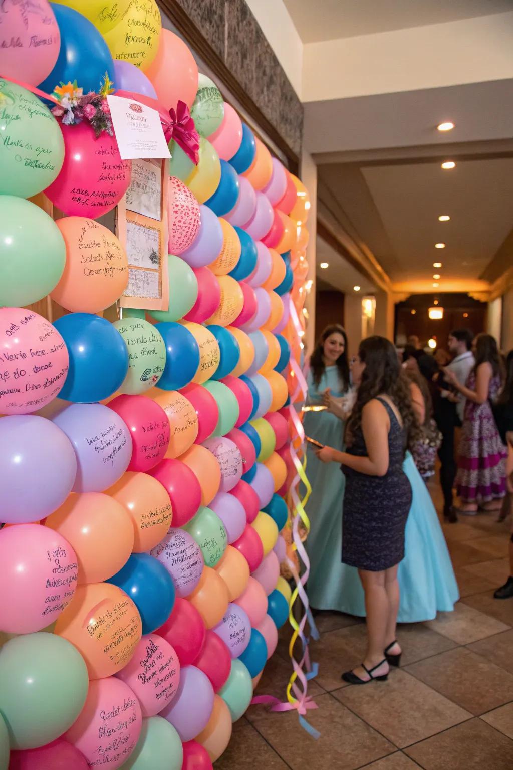 An interactive balloon wall engages guests in the celebration.