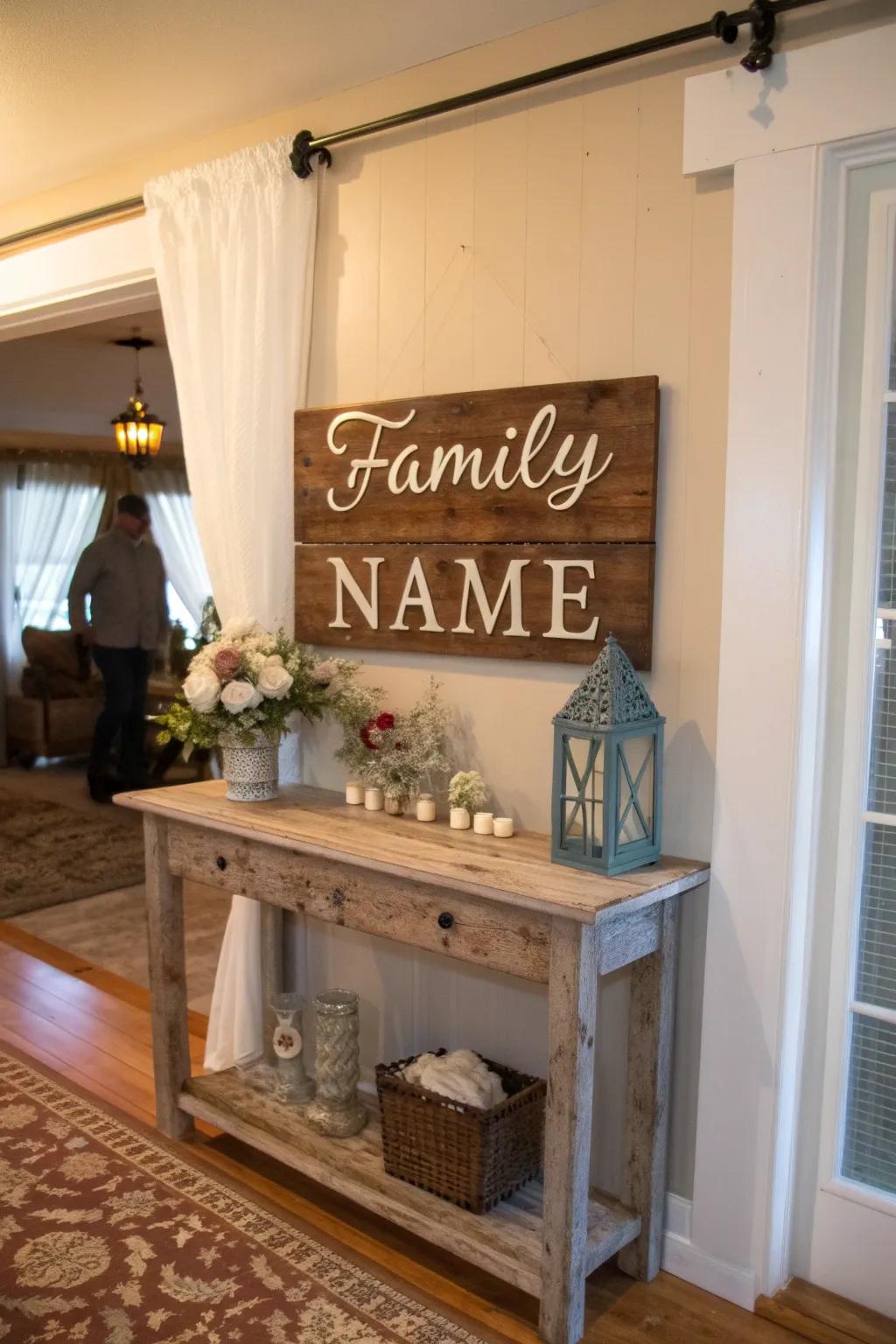 Wooden signs personalize your rustic space.