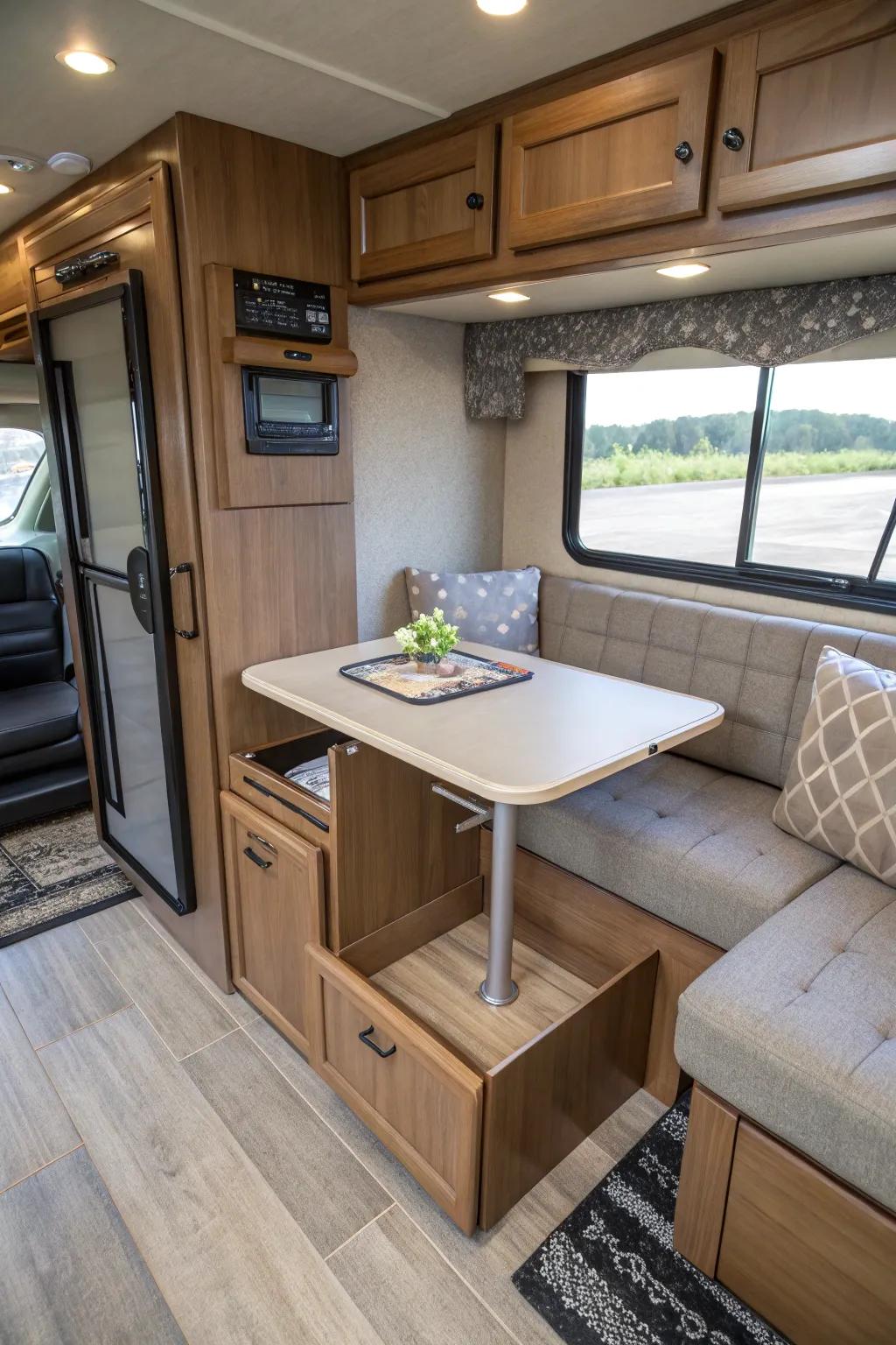 Concealed tables resourcefully maximize space in your RV.