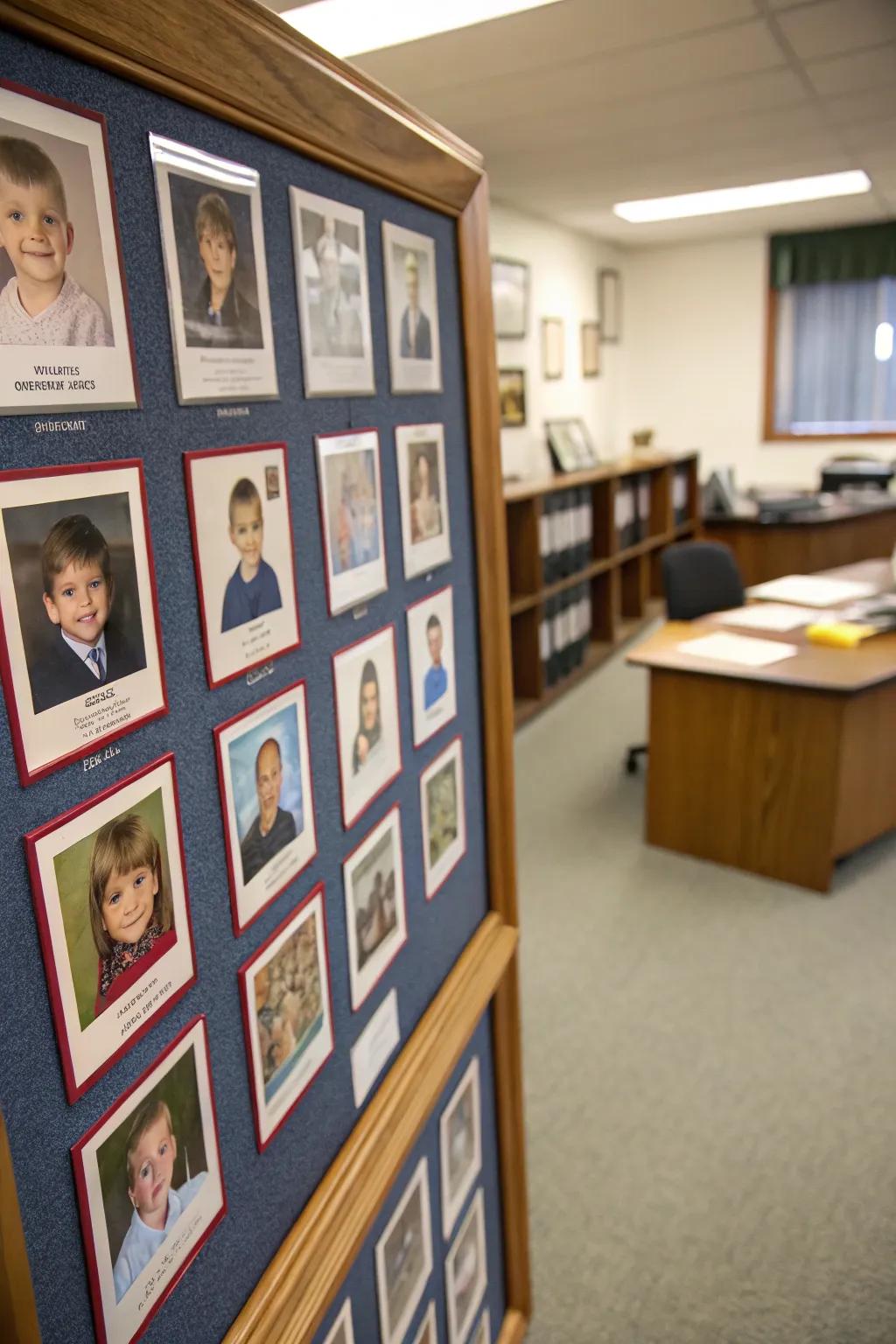 K-12 picture board of school photos.