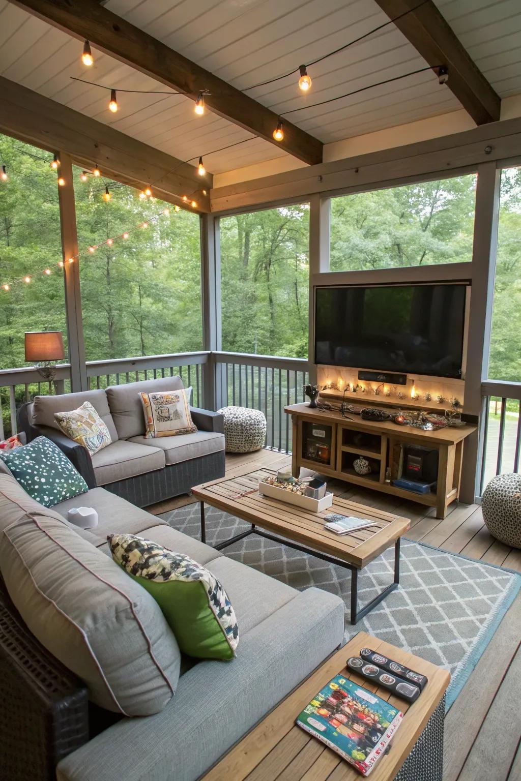 An entertainment hub perfect for outdoor movie nights.