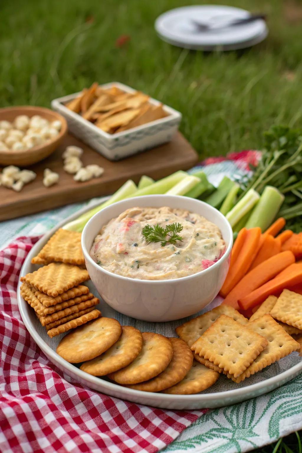 Smoked stream dip, a savory and crowd-pleasing appetizer for your open-air meal.