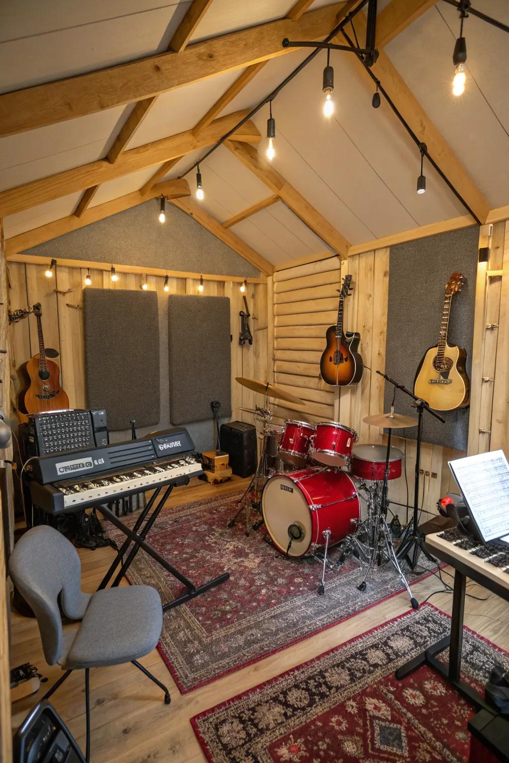 A shed designed as a creative music studio space.