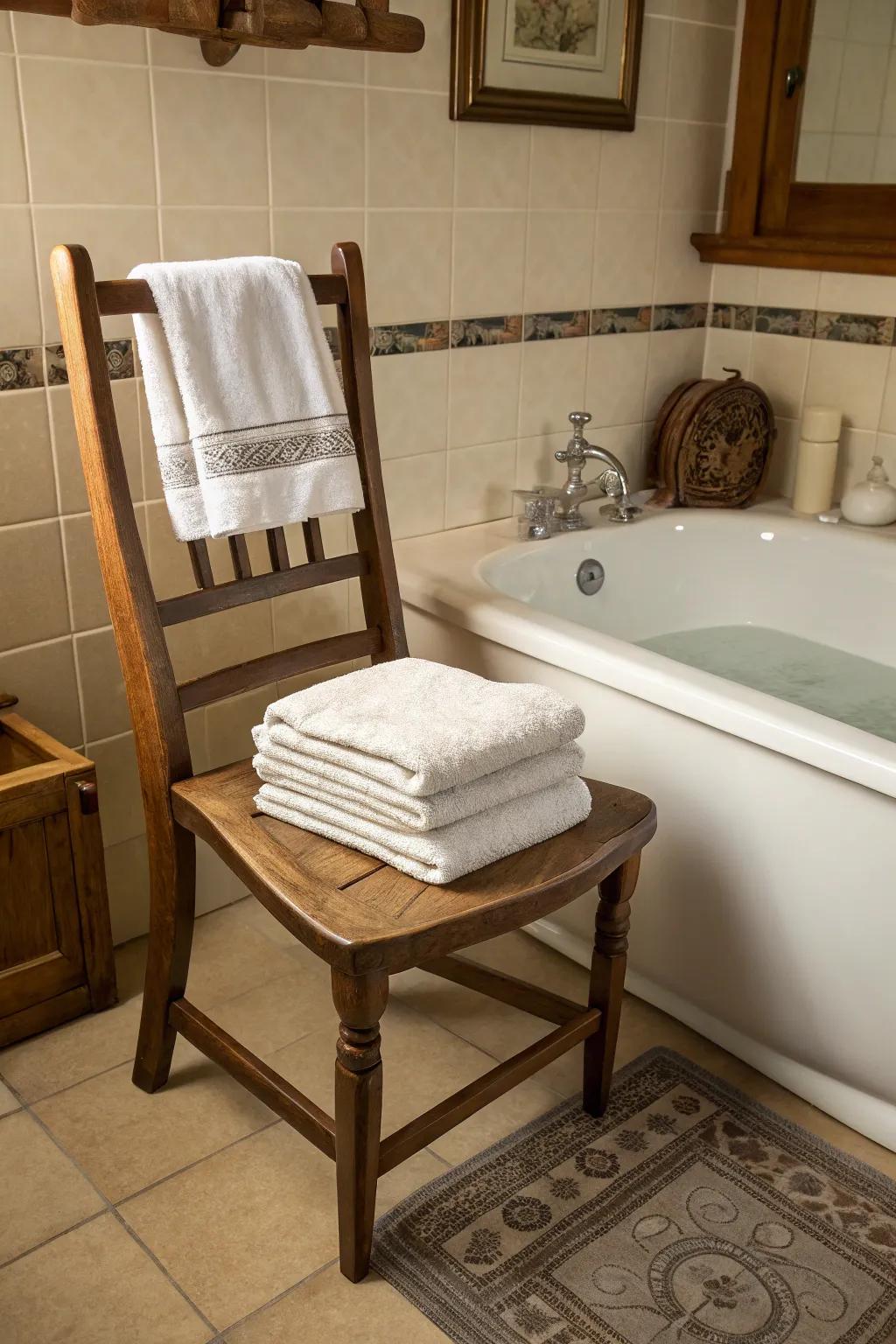 Inject character with renewed furniture for towel storage.