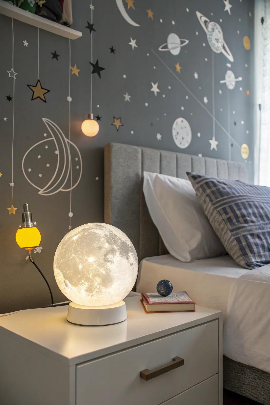 A glowing moon lamp illuminates your room with celestial beauty.