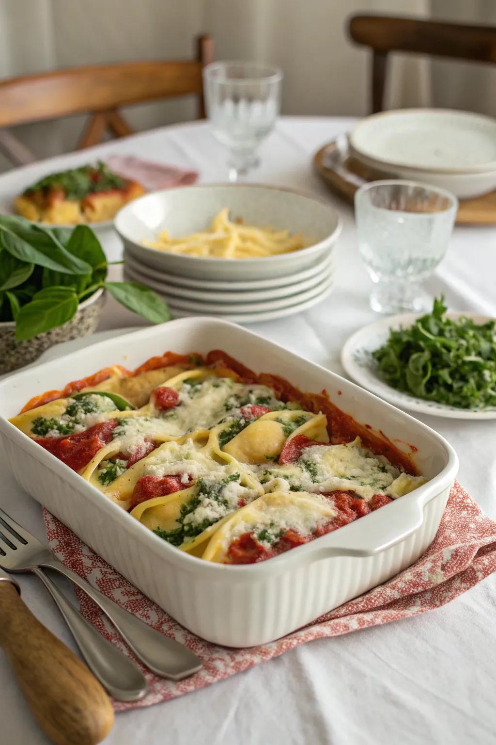 Spinach and ricotta filled pasta, a comforting family favorite.