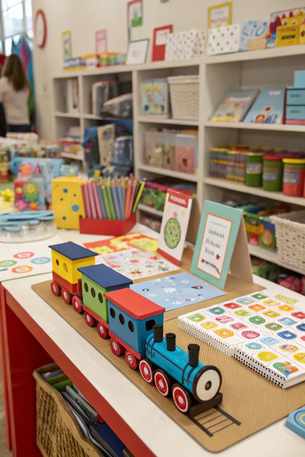 A DIY craft corner for creative train projects.