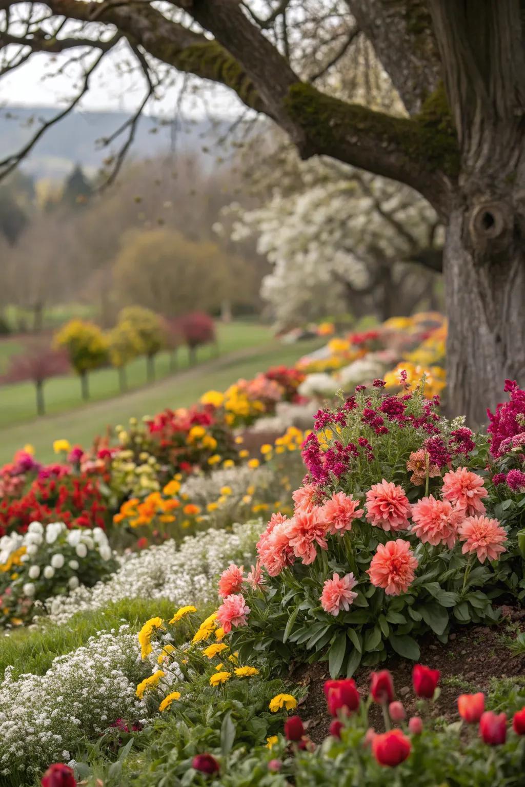 Flowers from each season keep your tree's spot vivid throughout the year.