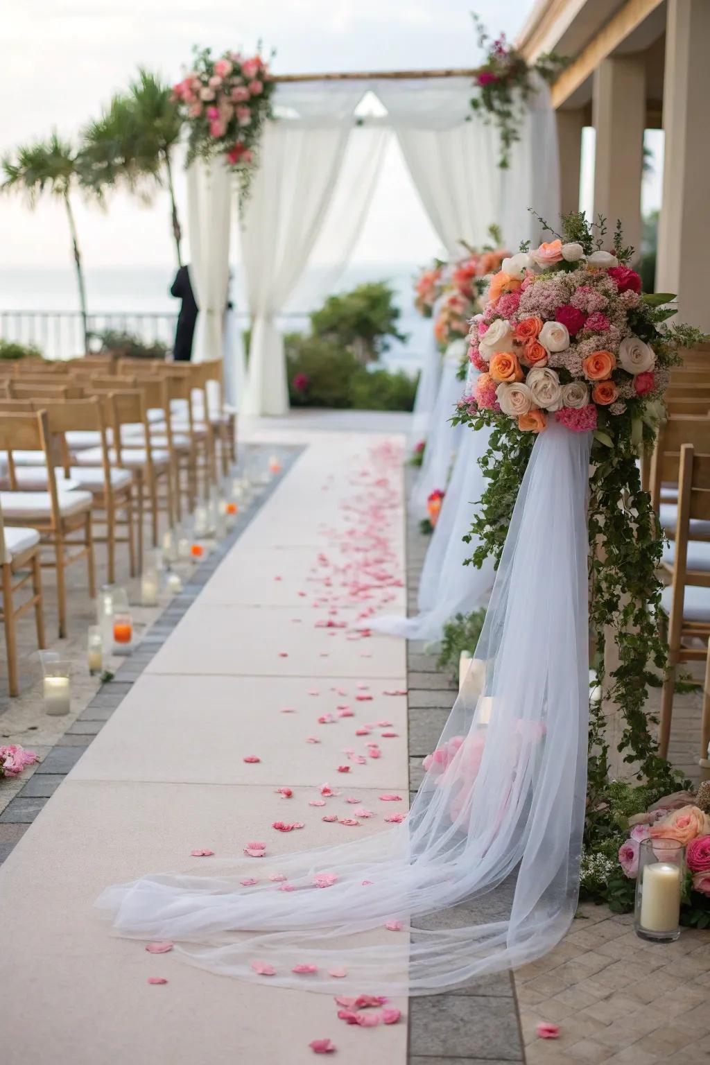 Walk down an aisle of dreams with a tulle runner.