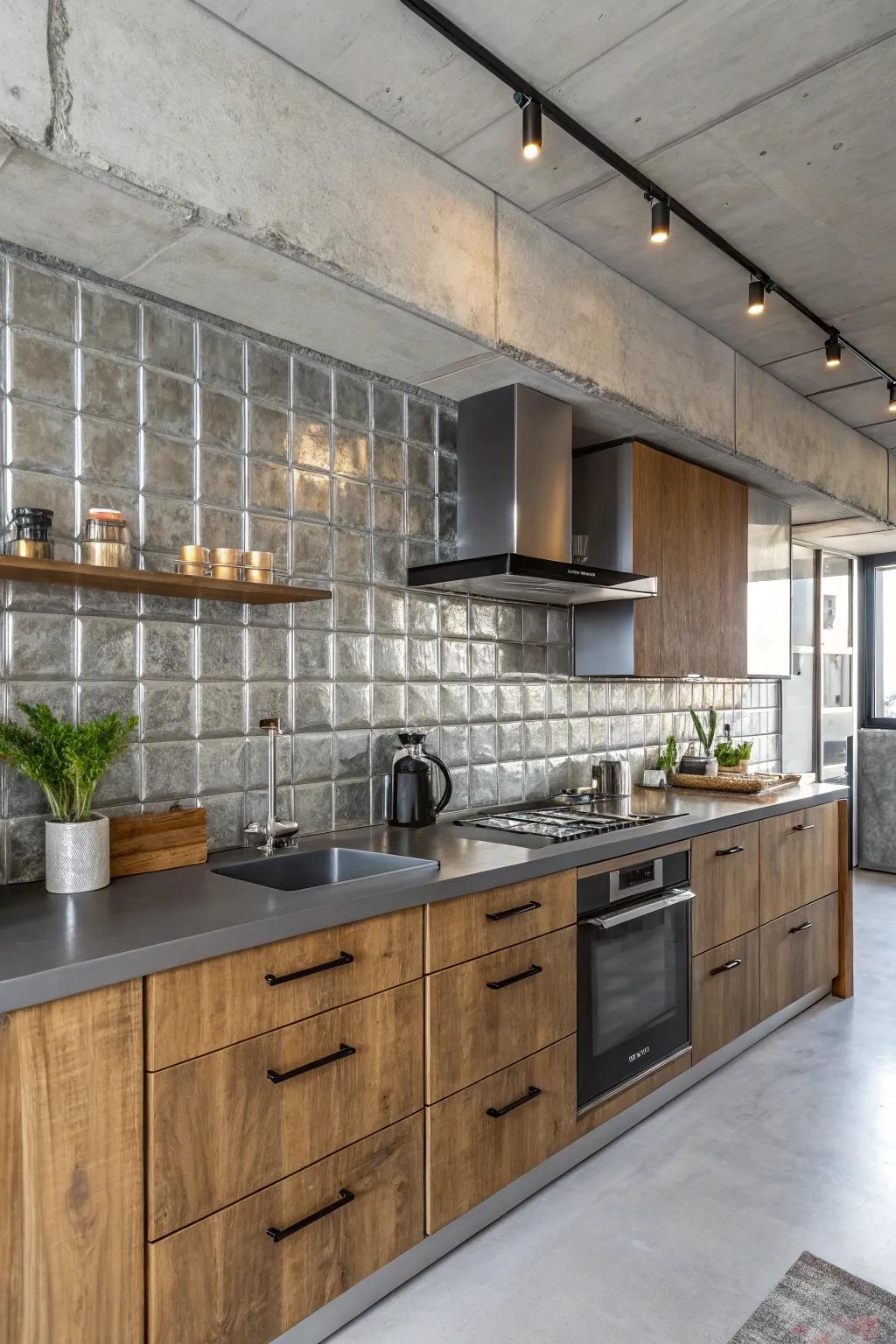 A kitchen blending industrial and chic styles for a unique ambiance.