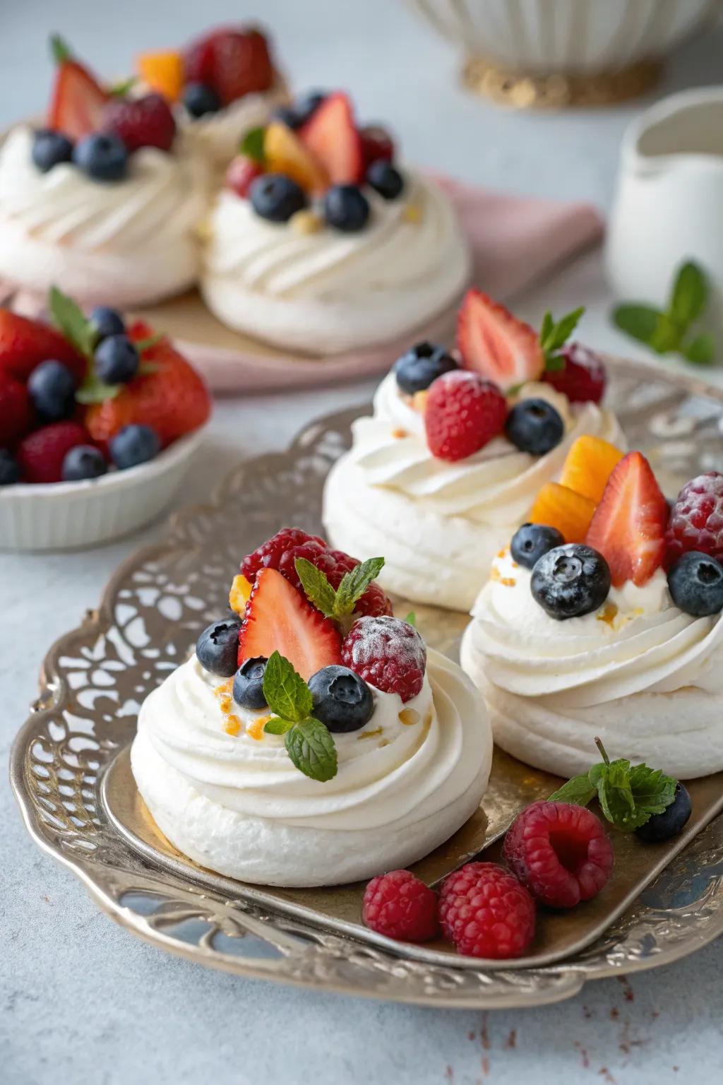 Mini pavlovas that are light, airy, and delicious.