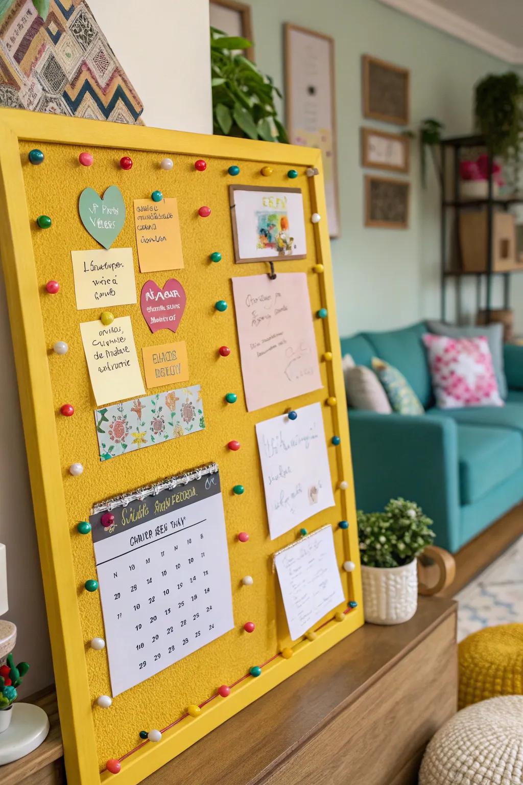 Colorful pushpins add a playful touch, making organizing a creative activity.