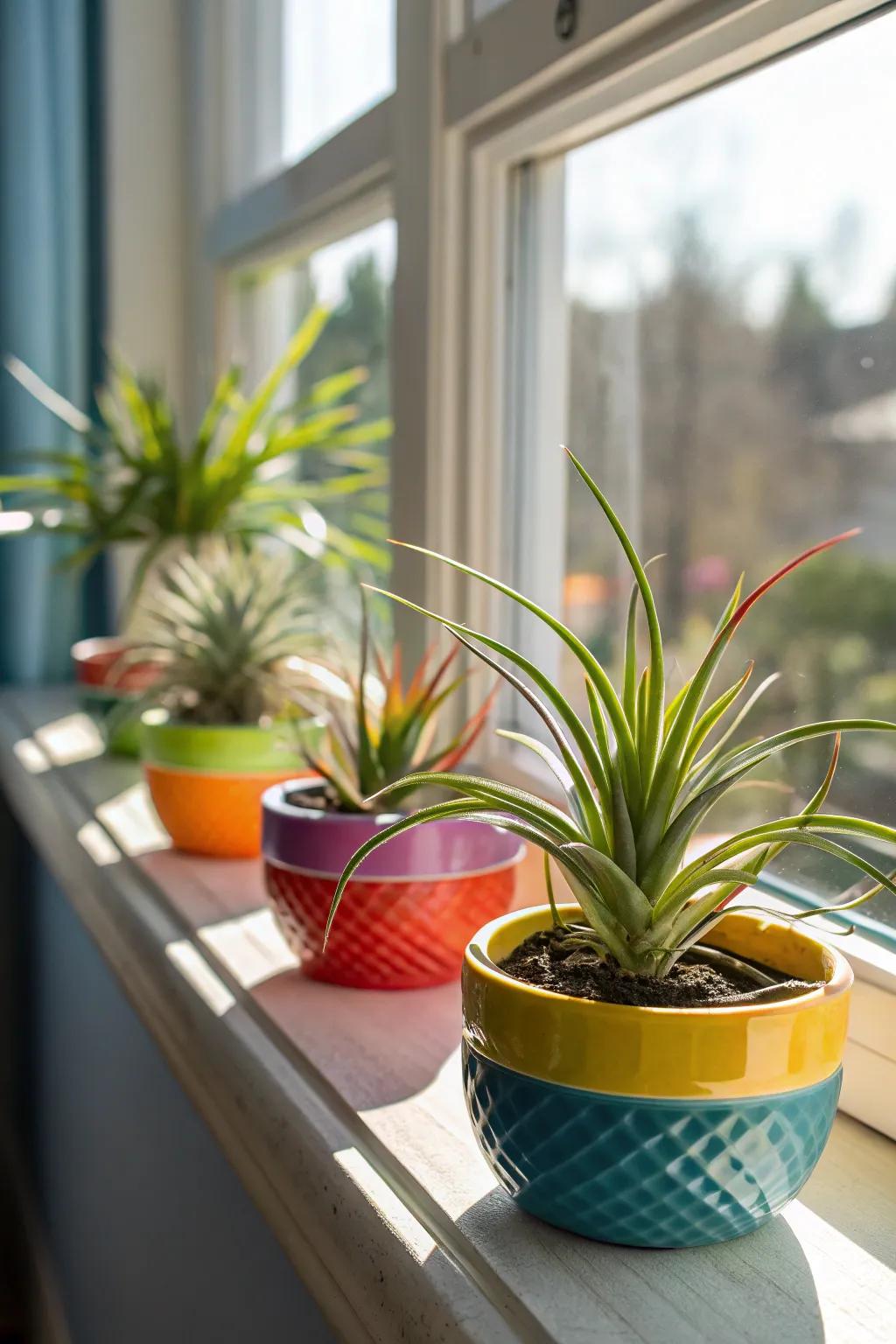 Modern ceramic holders showcase air plants beautifully.