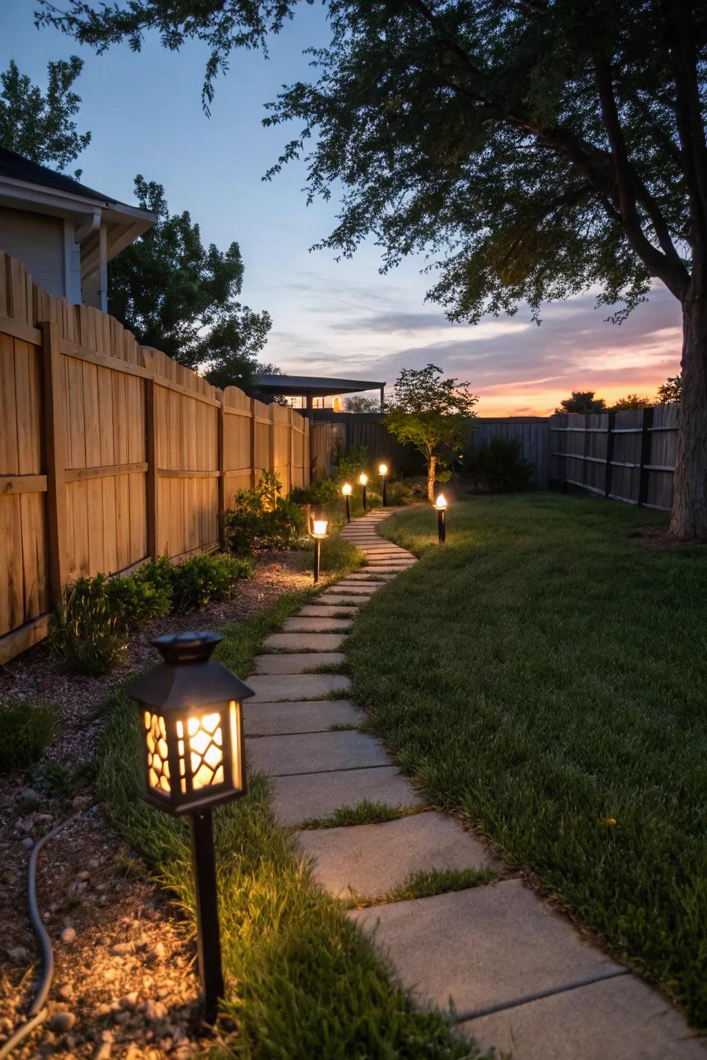 Solar lanterns illuminate your garden, creating a cozy evening ambiance.