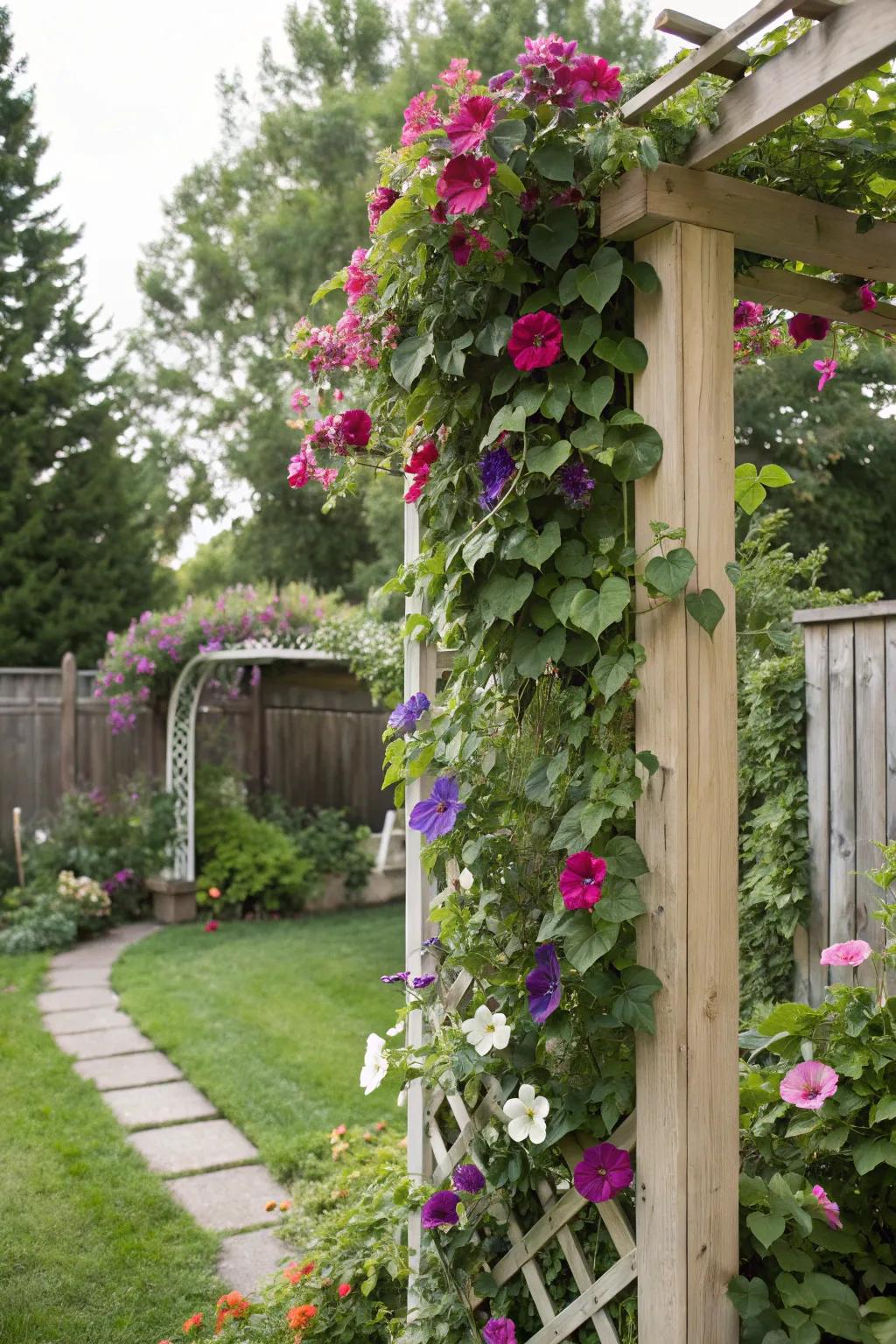 Climbing vines that weave a burst of pigment.