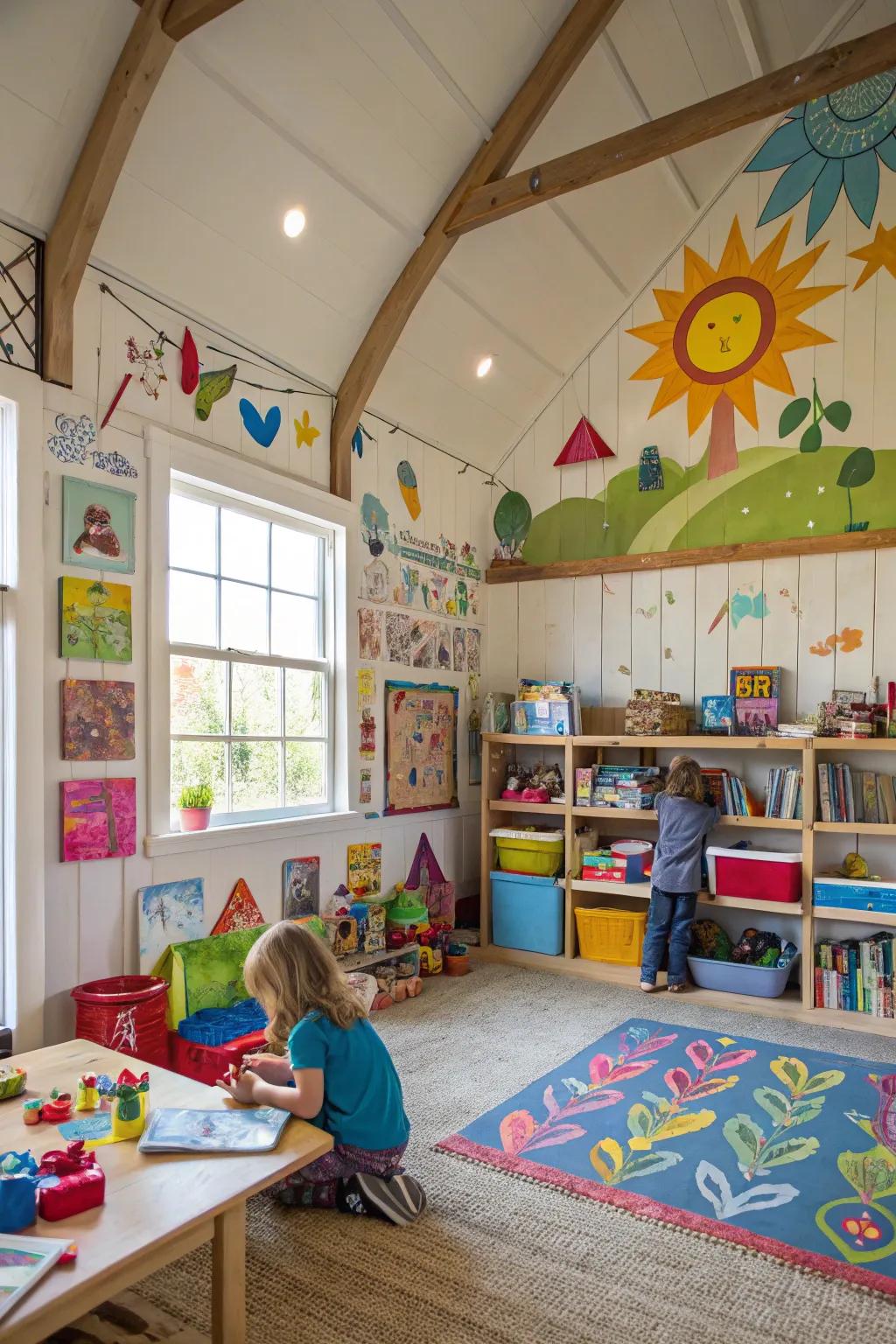 A barn playroom offers endless fun and creativity for children.