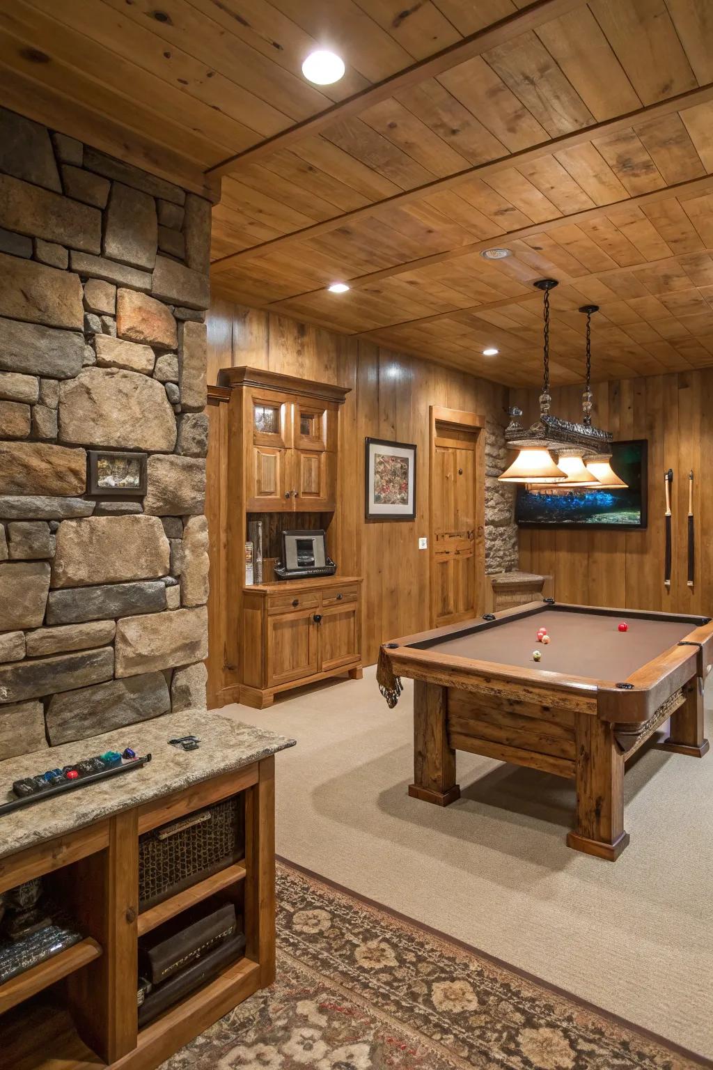 Rustic charm adds warmth and coziness to your game room.